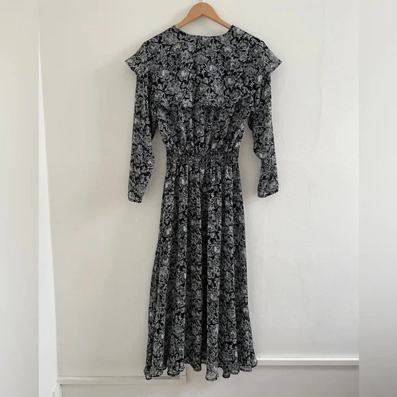Next Originals Vintage 1980s Long Black Floral Pattern Sailor Dress UK 12 - Picture 2 of 4